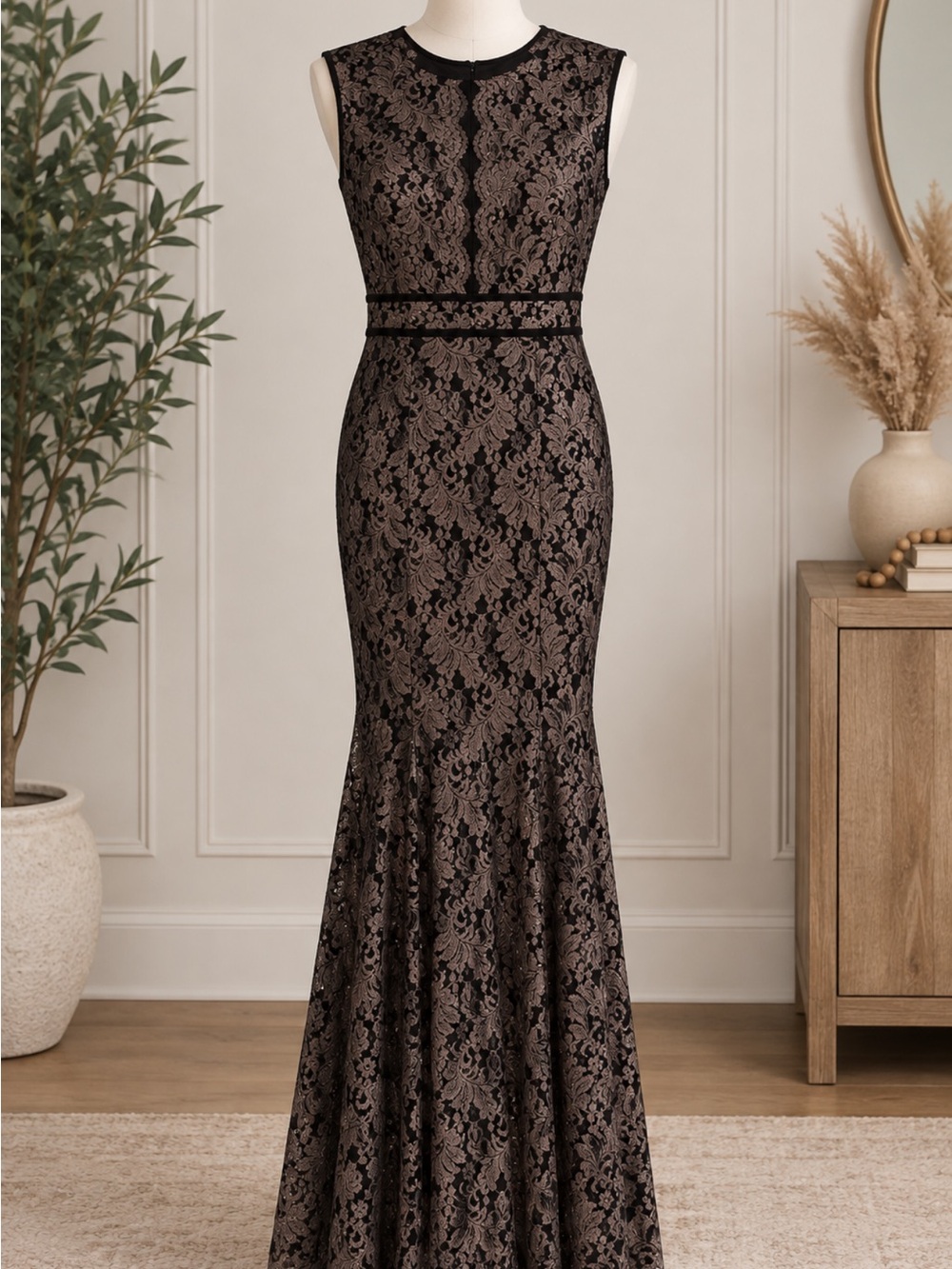 R&M Richards Black Lace Maxi Gown